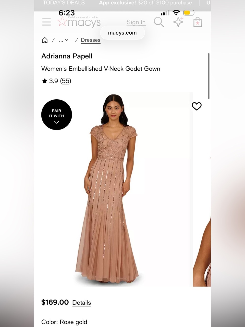 Adrianna Papell Rose Gold Beaded Gown